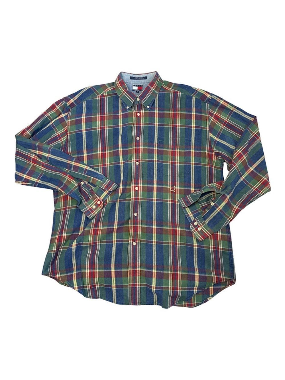 Vintage Tommy Hilfiger Men's Multicolor Plaid Button-Down Shirt Crest Logo XL